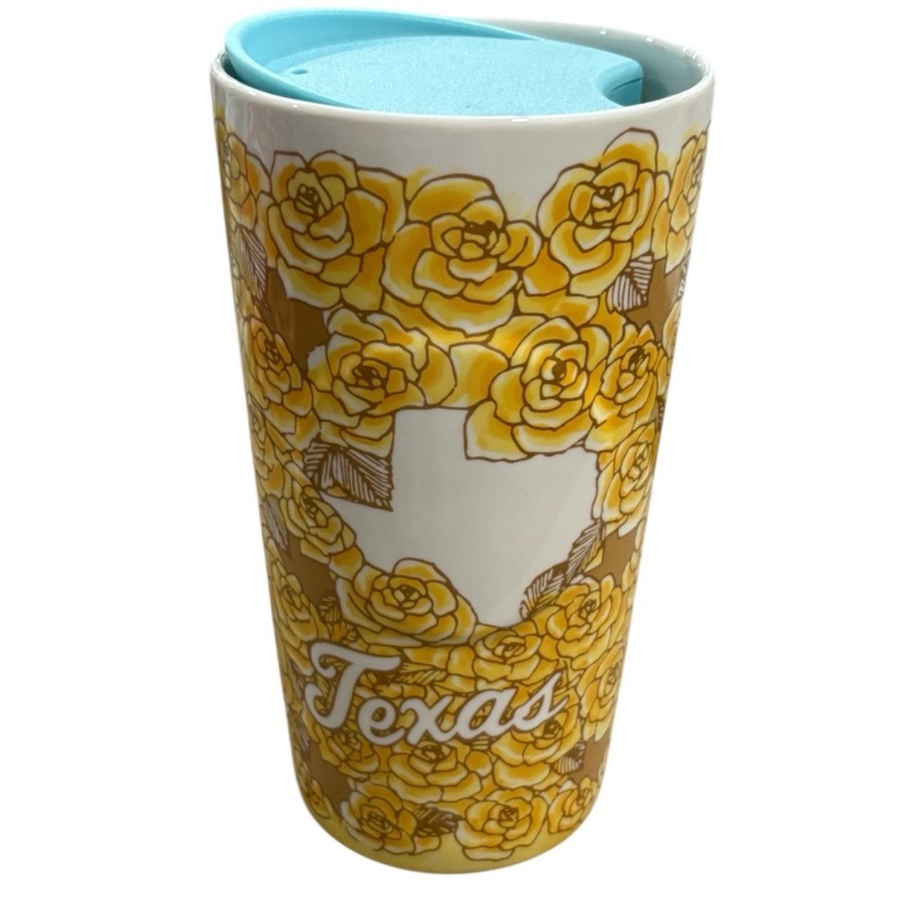 Starbucks Texas Lone Star State Yellow Flowers Roses Double Wall Coffee Tumbler